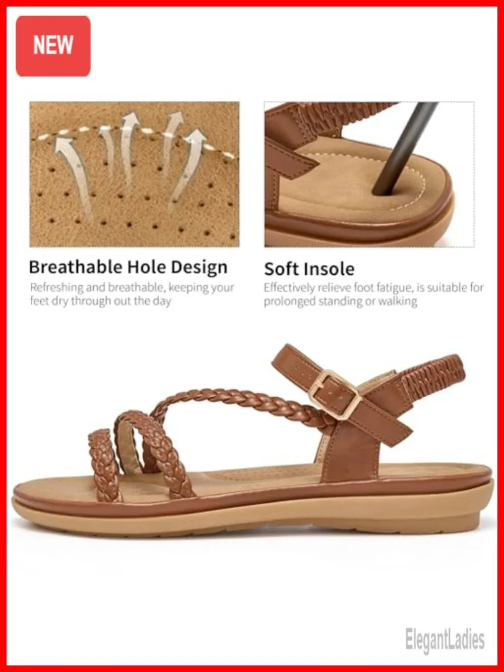 Womens Dressy Strappy Flat Sandals Cushioned Walking Shoes